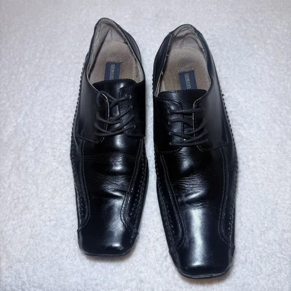 Giorgio Brutini Dress Shoes Mens 9.5W Oxford Black Leather Square Toe 159001 - Picture 9 of 9